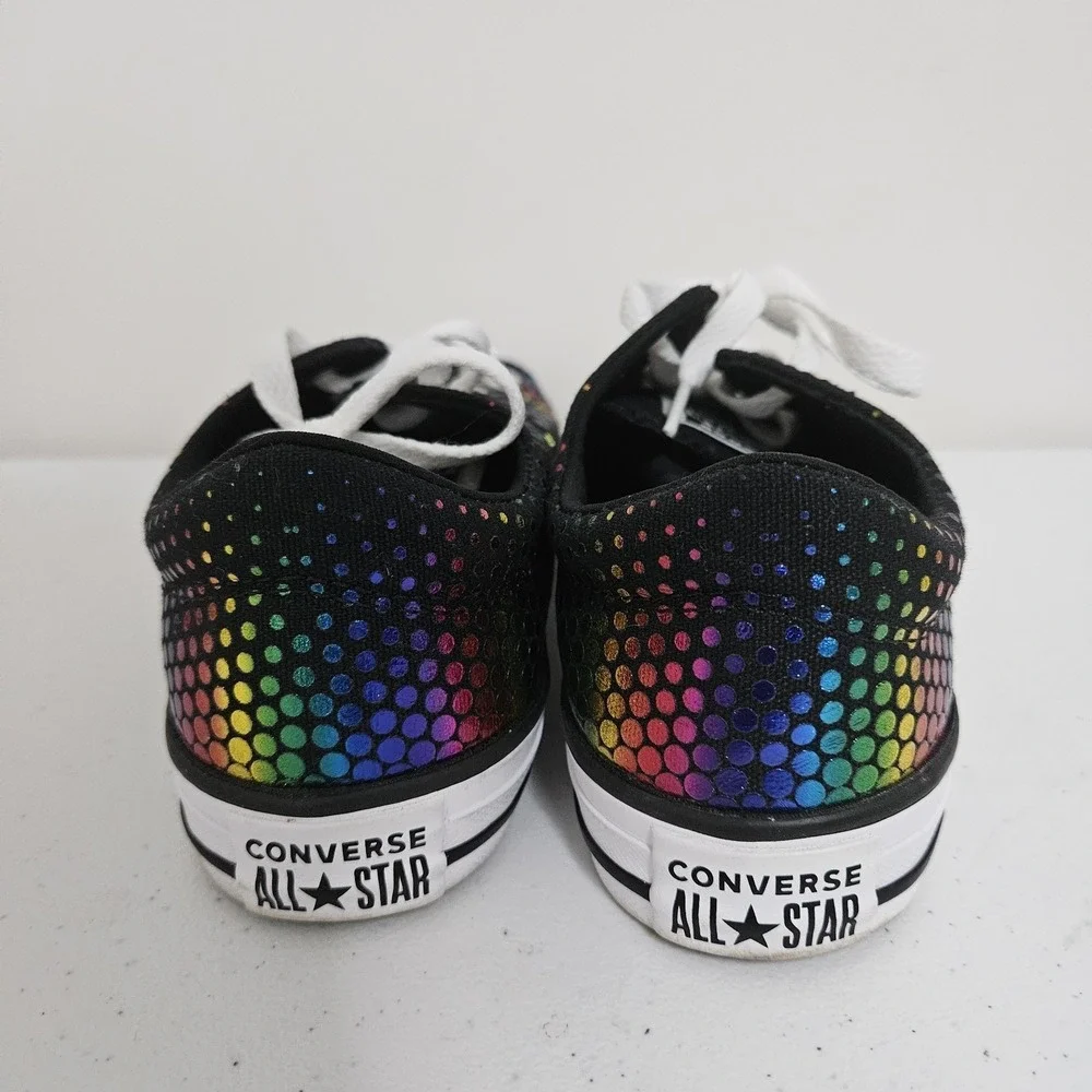 Converse All Star Kids SZ 4 Rainbow‎ Metallic Polka Dot Low Top Sneakers 666310F